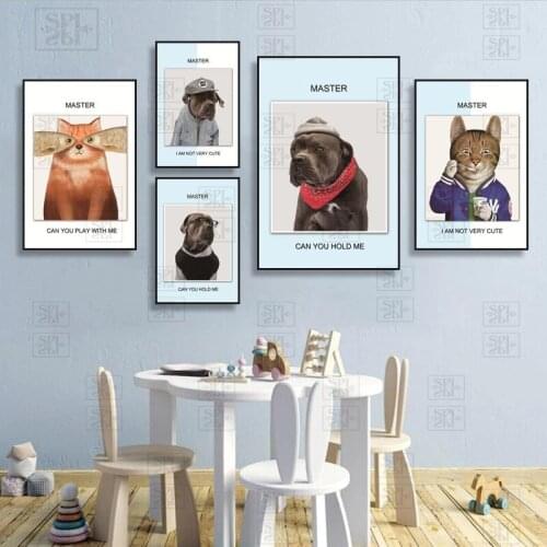 Funny Dialogue Animal Posters Nursery Cartoon Pet Dog Cats Canvas Painting Kids Room Decor Wall Art Picture Modern Home Decor