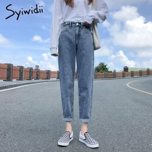 Syiwidii high waist jeans woman plus size denim pants Lace Up Washed Loose Coated Harem Pants Casual 2021 mom jeans women gray