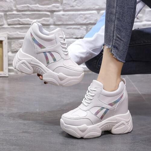 Women Chunky Sneakers 2021 Fashion Platform Sneakers Ladies Brand Wedges Casual Shoes For Woman Leather Sports Dad Shoes 10 cm
