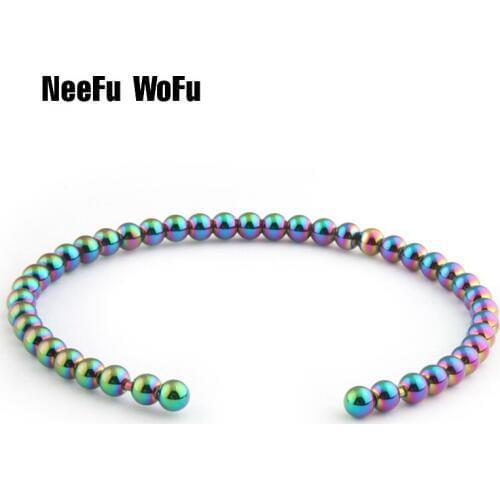 NeeFuWoFu Metal Charm Bracelets Bangles For Woman 4mm Copper Beads Bracelet Open Elasticity Armband Jewelry Gift