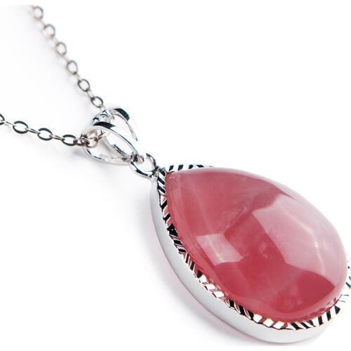 Free Shipping Genuine Madagascar Natural Pink Quartz Crystal Water Drop Bead Women Lady Fashion Necklace Crystal Stone Pendant