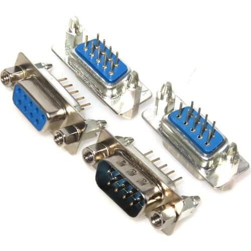 10Pcs Male/Female Blue Straight Pin DB9 D-sub PCB Mount RS232 Serial Port Connector Socket With Screw Nuts