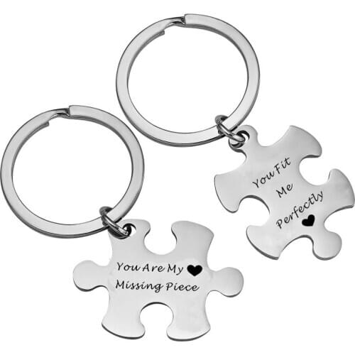 12 Sets You Are My Missing Piece & You fit me Stainless Steel Keychain Keyring Gift Lover Puzzle piece Set Valentines Day Gifts