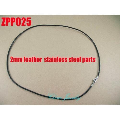 16"mm-38"mm length 2mm black real leather necklace stainless steel accessories jewelry DIY parts 100pcs ZPP025