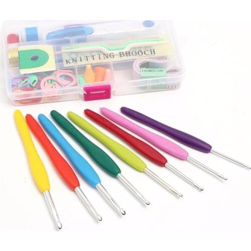 57pcs/Set 16 Sizes Durable Stainless Steel Knitting Tools Craft Set Colorful Crochet Hooks Needles Sewing Hook Diy Hand Tools