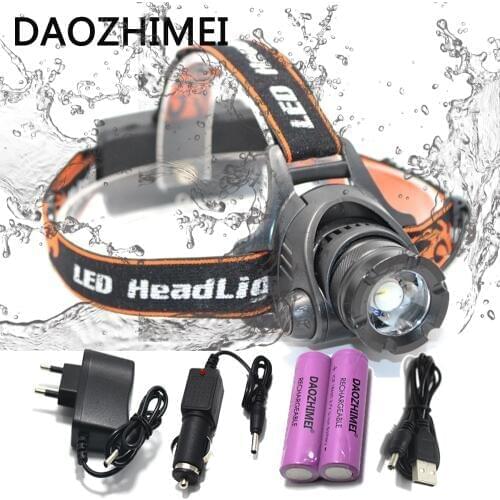 6000LM Rechargeable Headlamp XML-L2 Zoom Headlight Waterproof Head Lamp Torch Flashlight Head lamp use 2*18650 battery