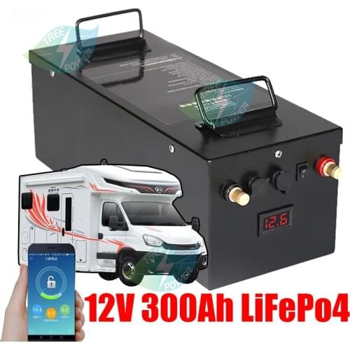 3000 cycles Lifepo4 12V 300Ah Lifepo4 battery pack with 4S BMS for motorhome solar system campers RV+20A charger