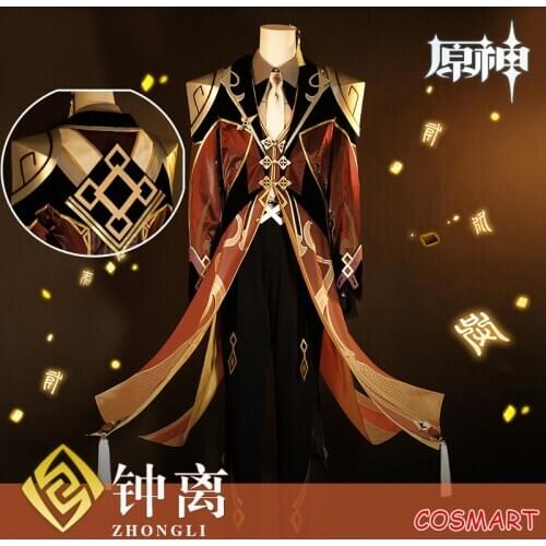 Anime Genshin Impact Zhongli Game Suit Uniform With Shoulder Armor Zhong Li Cosplay Costume Halloween Party Outfit For Men 2020