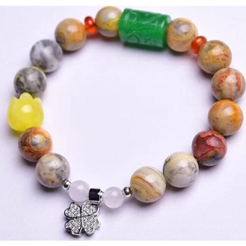 Natural Crazy Agate Bracelet Round Beads Crystal Healing Stone Fashion Women Men Jewelry Gift
