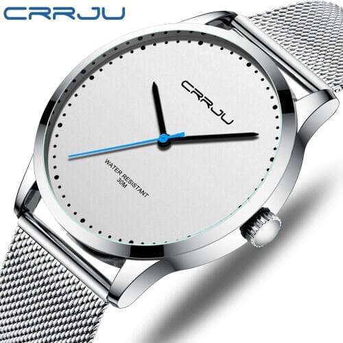 Watch for Men CRRJU Casual Business Quartz Watches Minimalist Luxury Men Stainless steel Mesh Strap Wristwatch Relogio Masculino