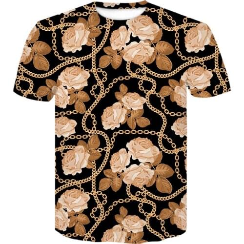Novelty Golden Chain Rose luxury 3D Print T-shirt 2021 Summer harajuku women men clothing hip hop streetwear fashion t shirt
