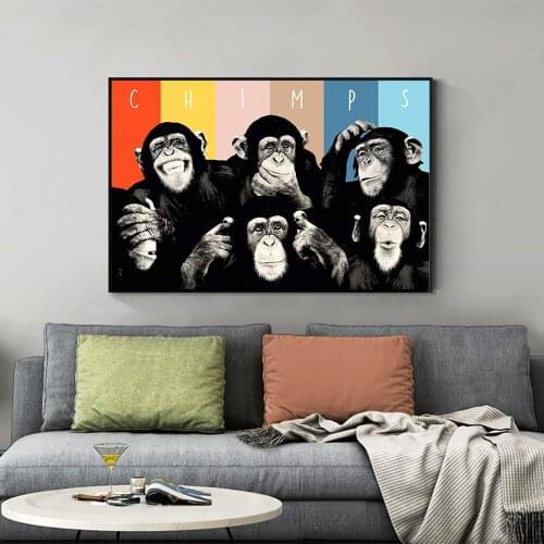 DDWW Animal Canvas Art Oil Painting Pop Art Funny Chimps Wall Pictures for Living Room Home Decor Printed Unframed Wall Art