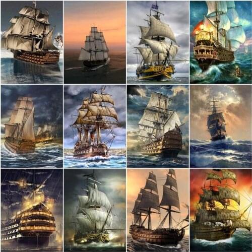 GATYZTORY Oil Painting By Number Sailing Boat Scenery Drawing On Canvas HandPainted Art Gift DIY Picture By Number Kits Home Dec