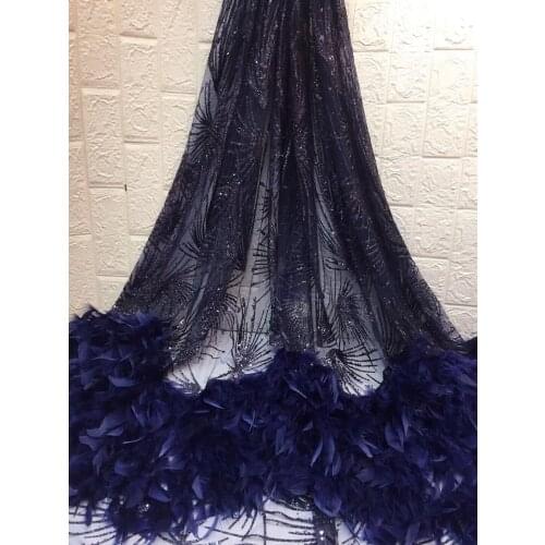 Royal Blue Nigerian Lace Fabric, 3D Floral African Womens Lace, Embroidered Sequined Lace African Fabric ZX3349