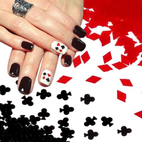 Red Black Nail Glitter Poker Sequins Charms Design Playing Cards Flakes For Manicure Heart Diamond Spade Nail Art Accessories