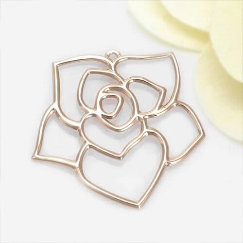 4PCS 35x35MM 24K Champagne Gold Color Plated Brass Big Rose Charms Pendants High Quality Diy Jewelry Accessories