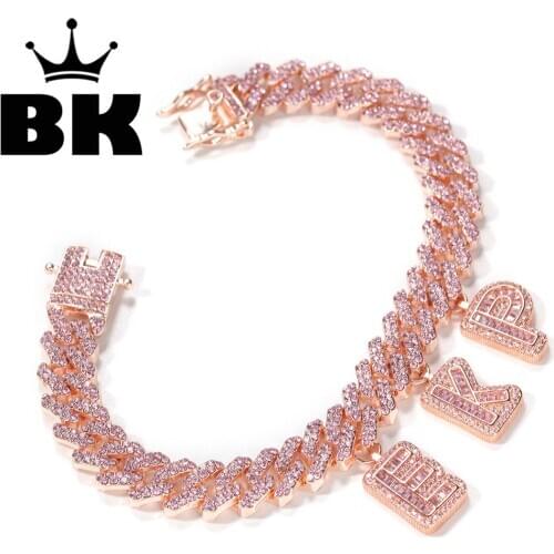 The Hiphop Fashion DIY Baguette Letters with 12mm Rose Gold S-Link Miami Cuban Necklace Pendants Anklets Charms Hiphop Jewelry