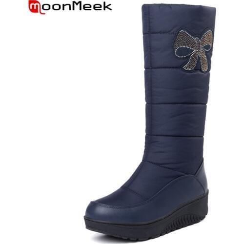 MoonMeek 2020 fashion winter snow boots round toe flat platform mid calf boots down keep warm Waterproof skid proof ladies boots