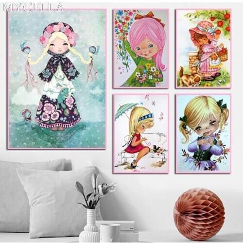 MYCELLA Full Rhinestones Cartoon Girls 5D Diamond Mosaic DIY Diamond Painting Girl Illustrations Greeting Cards Embroidery Craft