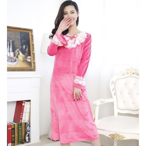 Spring And Autumn Winter Ladies Long Sleeved Sleepwear Velvet Princess Lady Extra-Long Nightgown Court Ladies Home Dress Пижама