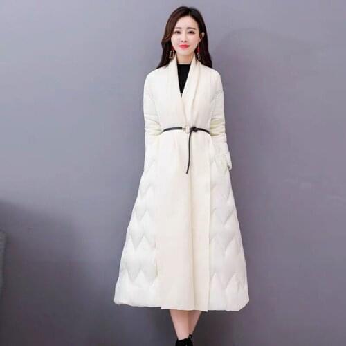 Down Jacket With Belt Slim Coat Jacket Womens Long Coats Warm Parkas Fluff Parka Coat Hight Quality Female New Winter Coat