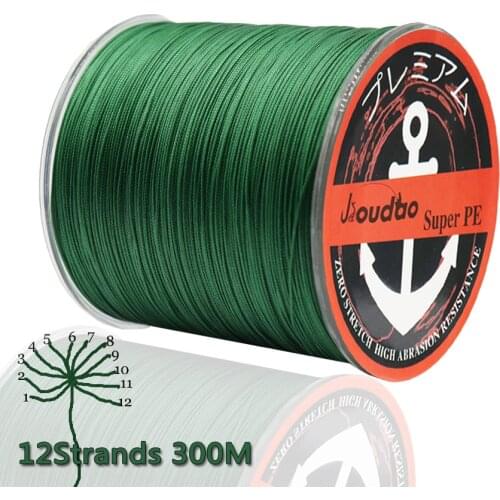 Jioudao Series 12 Strands 300M Brand Line Japan Multifilament 100% PE Braided Fishing Line 40LB To 205LB