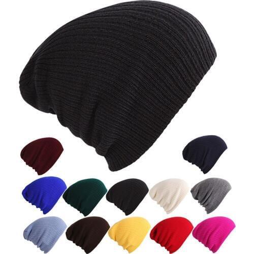 MingJieBiHuo new fashion Autumn and winter solid striped head cap Warm knitted headwear cap unisex wool cap comfortable hat