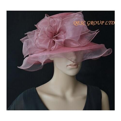 NEW Wholesale colour Heather pink Elegant Organza Hats Church Hat Formal dress for wedding womens hat races.FREE SHIPPING