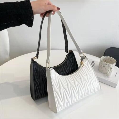Pleated Baguette Shoulder Bags For Women Bolsa Feminina Solid Color Underarm 2021 New Designer European All-Match Handbags