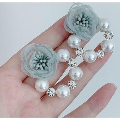 U-Magical Korean Blue Flower Hollow Beaded Cubic Zircon Dangle Earring for Women Circle Cubic Zircon Earring Jewelry Pendientes
