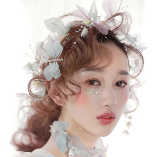 Vintage Light blue purple Lavender Butterfly Crown Wedding Prom Tiara Headband Pearl Bridal Headpieces Bride Hair Accessories