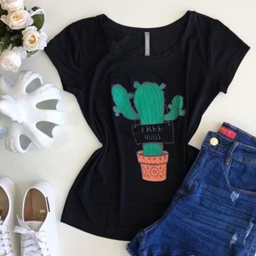 Cactus Women T-shirts Streetwear Tee Rose Print Love Top Womens Chic Female Tshirt Sexy Tops Girl Chic Woman Tee Shirt