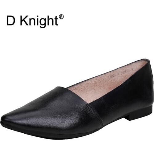 2020 Spring Summer New Women Flats Genuine Leather Simple Solid Color Ladies Loafers Comfortable Professional Single Shoes Women