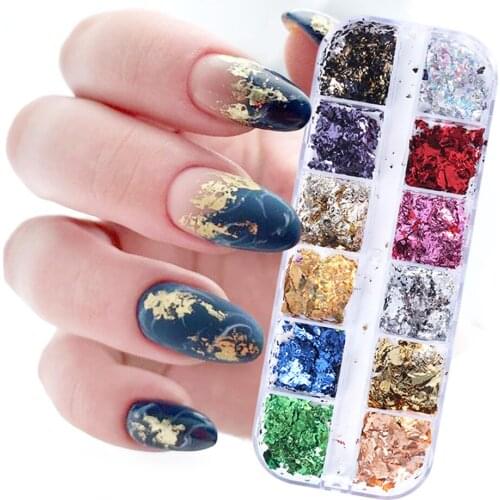 12 Color Gold Foils Gorgeous Nails Glitter Aluminum Flakes Paillette Chip Nail Design Shinny New Year Nail Art Decoration GL950