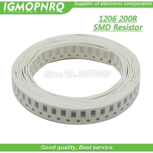 100PCS 1206 SMD Resistor 1% resistance resistance 200 ohm chip resistor 0.25W 1/4W 200R 201 IGMOPNRQ