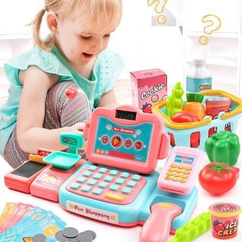 24Pcs Electronic Mini Simulated Supermarket Cash Register Kits Toys Kids Checkout Counter Role Pretend Play Cashier Girl Toy