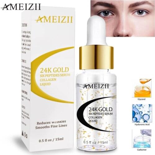 24K Gold Six Peptides Serum Anti Wrinkle Collagen Whitening Face Cream Pure Hyaluronic Acid Skin Care Firming Essence