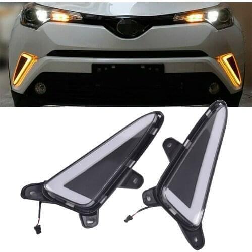 2x Car LED Daytime Running Lights Yellow Turn Signal Fog Lamp Kit For Toyota CHR C-HR 2016 2017 2018 2019
