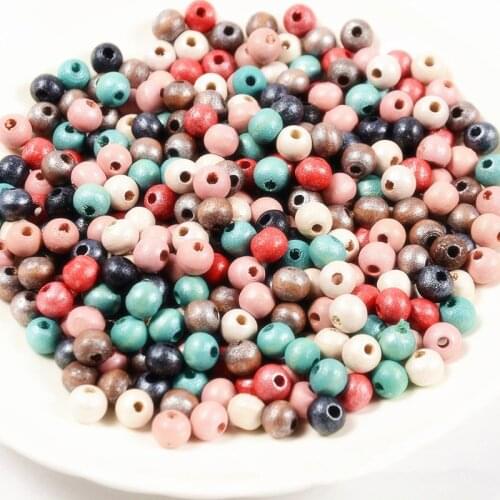 Wooden Beads Round Spacer Natural Wood Charms For DIY Jewelry Making 6mm/8mm Colorful Pink Red Blue White Silver Plated 2/300Pcs