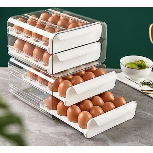Wonderlife Egg Holder Plastic Drawer Type Keep Fresh Storage Box Egg Container Drop Proof Box Rack for Kitchen Refrigerator