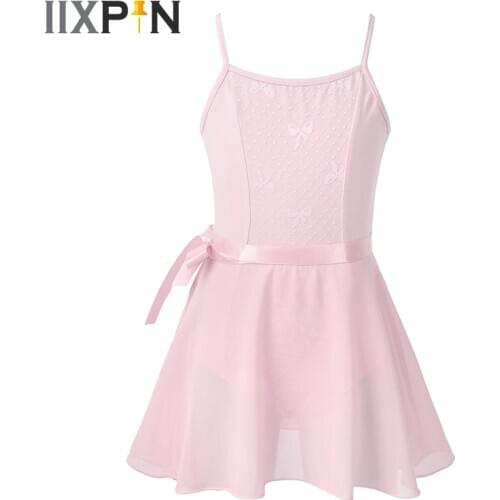 Kids Girls Ballet Dress Ballerina Caged Back Ballet Class Costumes Gymnastics Leotard Bodysuit with Chiffon Tied Skirt Dancewear