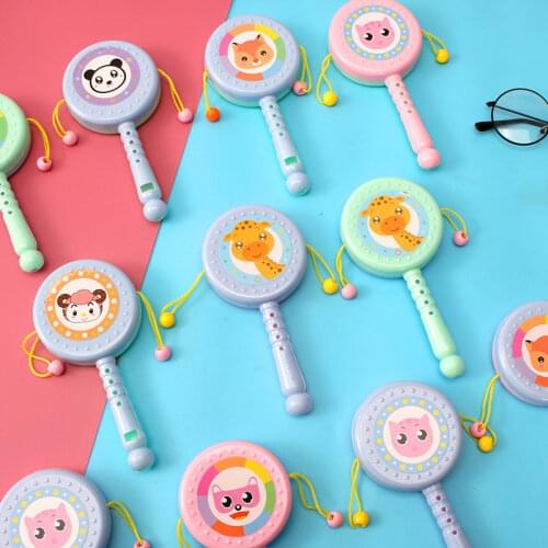 Early Childhood Education Traditional Toy Wooden Cartoon Rattle Child Hand Drum Rattle Baby For Child Kids Gift
