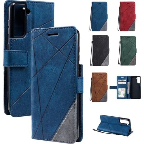 Flip Leather Wallet Phone Case for Samsung Galaxy S21 Ultra Funda S21 Plus Geometric Splice Full Cover Bag Card Holder Kickstand