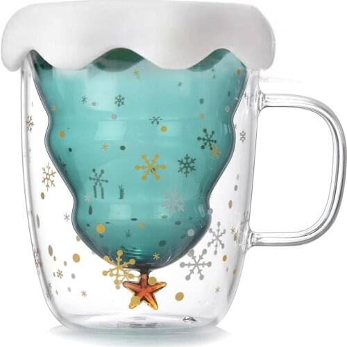 250ML Creative Cup Christmas Tree Star Cup High Temperature Resistant Mug Double Layer Water Cups Christmas Drinker Wineglass