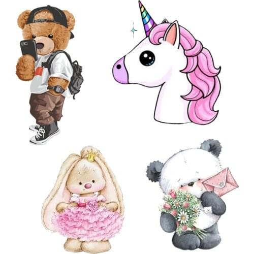 Cute Animal Unicorn Patch Thermocollant iron on transfer for clothing Badge Thermal stickers heat transfer patches on clothes