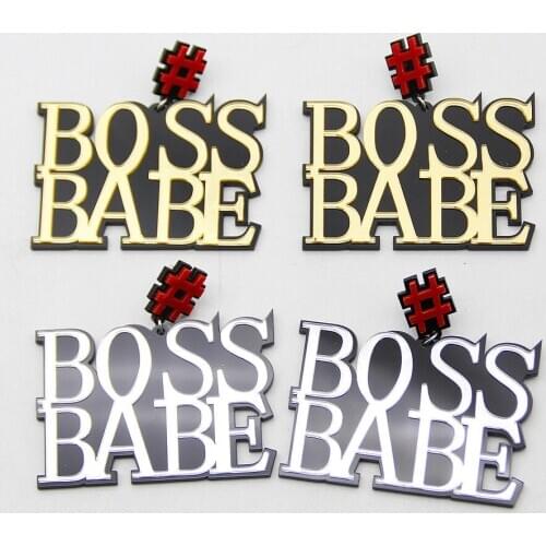 Fashion Gold Color Big Letter BOSS BABY Acrylic Pendant Earrings For Women Hip Hop Large Long Dangle Earrings Pendants Jewelry