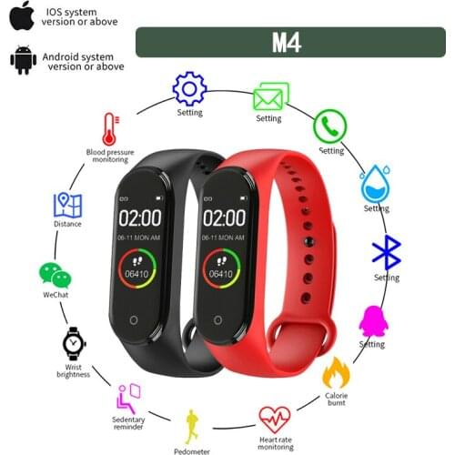 Fashion Mens M4 Smart Band Watch Heart Rate Detection Message Call Reminder Pedometer Tracker Fitness Wristband