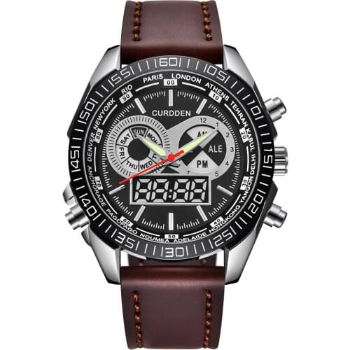 Mens Watches Top Brand CURDDEN Analog Digital LED Dual Time Fashion Leather Chronograph Casual Watch Relogio Masculino Marca