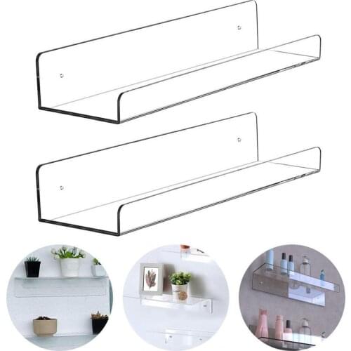 2Pcs Storage Wall Ledge Shelf Wall Mounted Multi-purpose Acrylic Rectangular Clear Lightweight Floating Shelf for Kitchen
