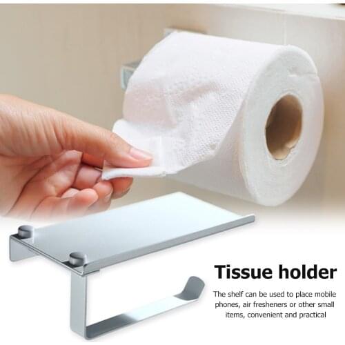 Wall Mounted Toilet Paper Tissue Paper Holder with Moblie Phone Storage Shelf Screw Set Paper Roll Rack Bathroom Accessories